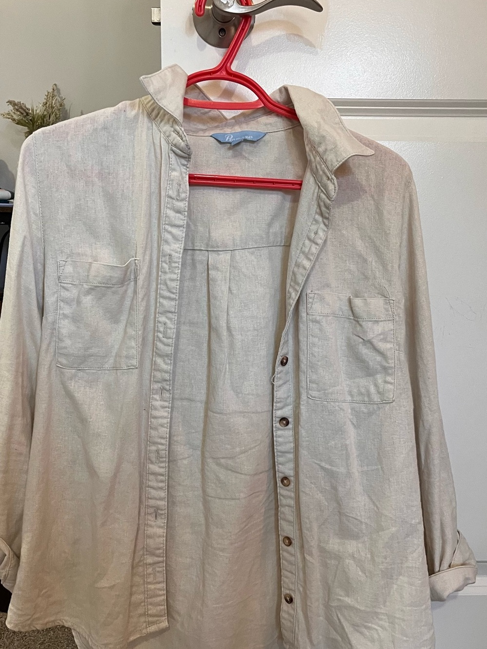 Light Cream Relaxed Button-Down Shirt with Chest Pockets